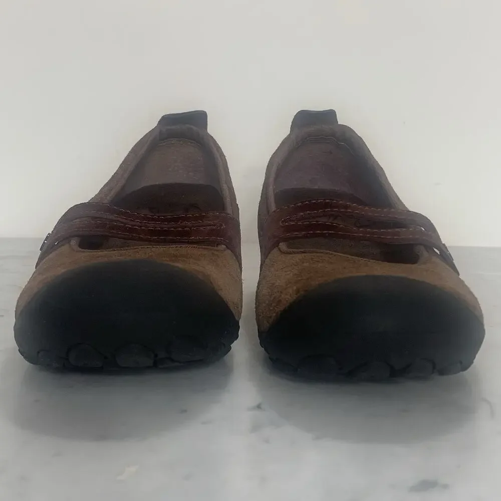 MERRELL Plaza Bandeau Mary Jane Women 9.5 Cherry Oak Brown Suede Slip-On EUC